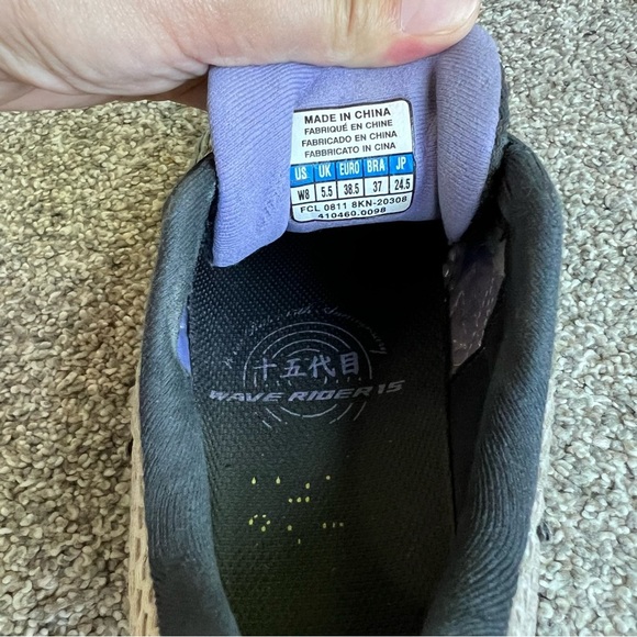 Mizuno WOMEN'S WAVE RIDER 15 Running Shoes, White/Silver/Yellow/Black Size 8 - Picture 5 of 7